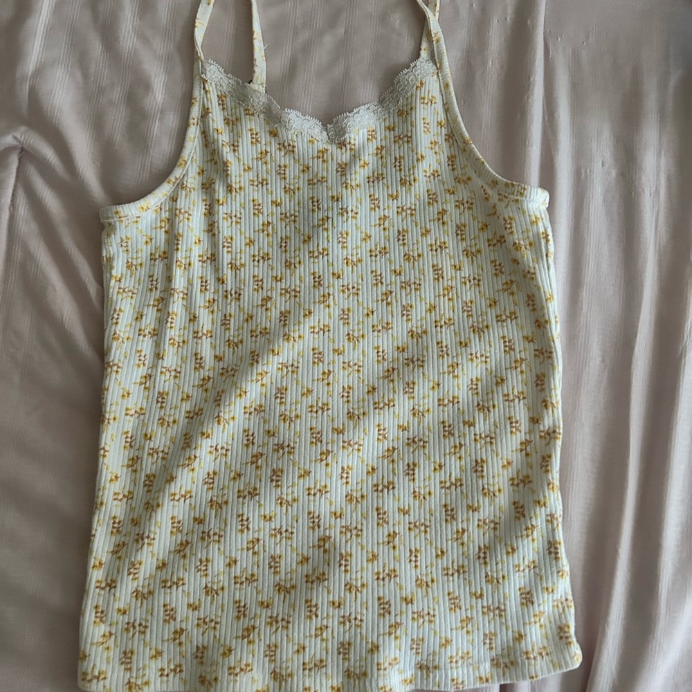 Art Class Yellow Floral Cami with Lace Trim